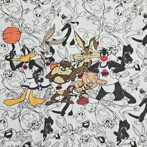 Vint Space Jam Shirt Mens Large Looney Tunes Basketball All Over Print 90s Gray